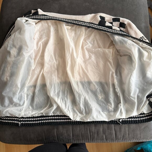 No! Jeans Pop Revolution Black & White Graphic Checkered Cardigan With Floral Kn - Picture 14 of 16